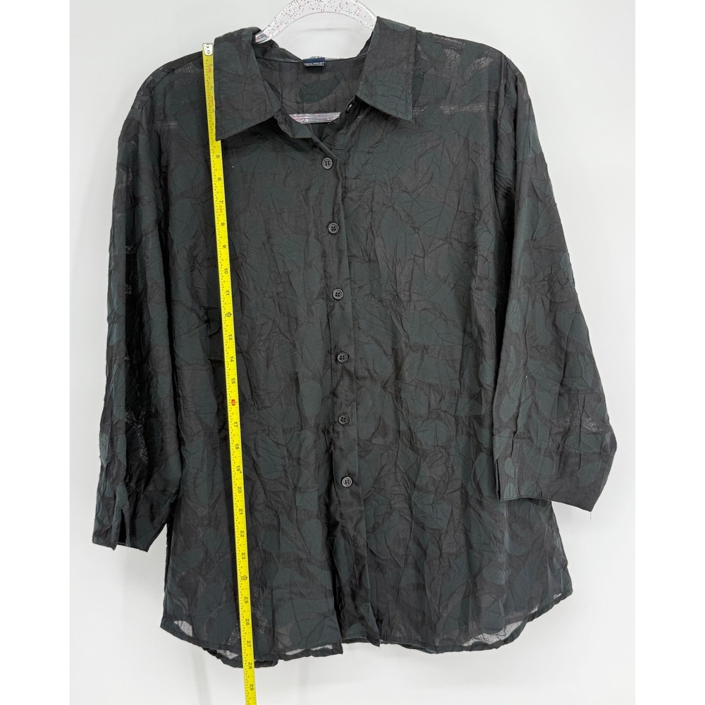 CB Plus Casual Womens Charcoal Grey Crinkle Print 3/4 Sleeve Blouse Shirt Sz 1X - Picture 2 of 8